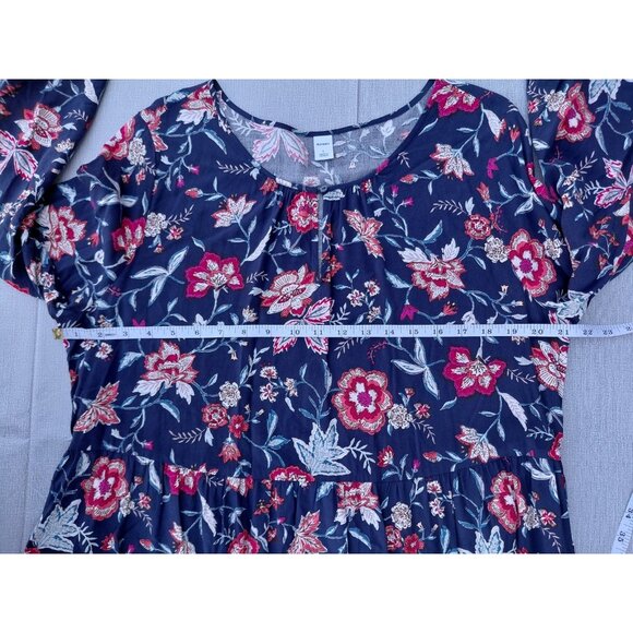 Old Navy Long Sleeve Global Fashion Dress Large Navy Floral Gathered Cottagecore - Picture 7 of 10